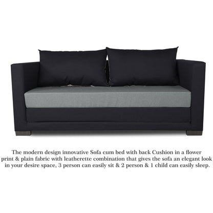 Adorn India Exclusive Two Tone Straight Line Three Seater Sofa Cum Bed (Black & Grey)