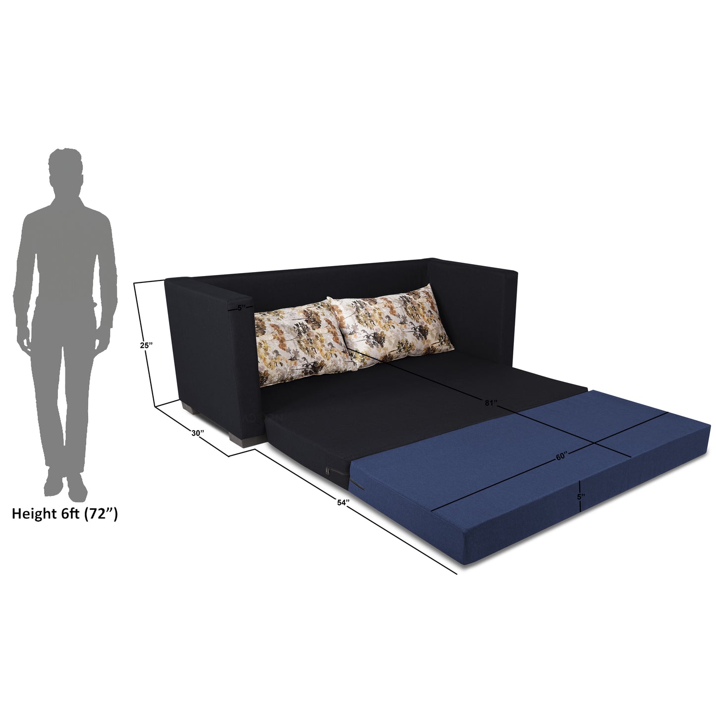 Adorn India Exclusive Two Tone Straight Line Three Seater Sofa Cum Bed (Blue & Black)