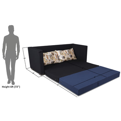 Adorn India Exclusive Two Tone Straight Line Three Seater Sofa Cum Bed (Blue & Black)