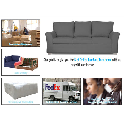 Adorn India Alexia 3 Seater Sofa(Grey), Wood, Foam