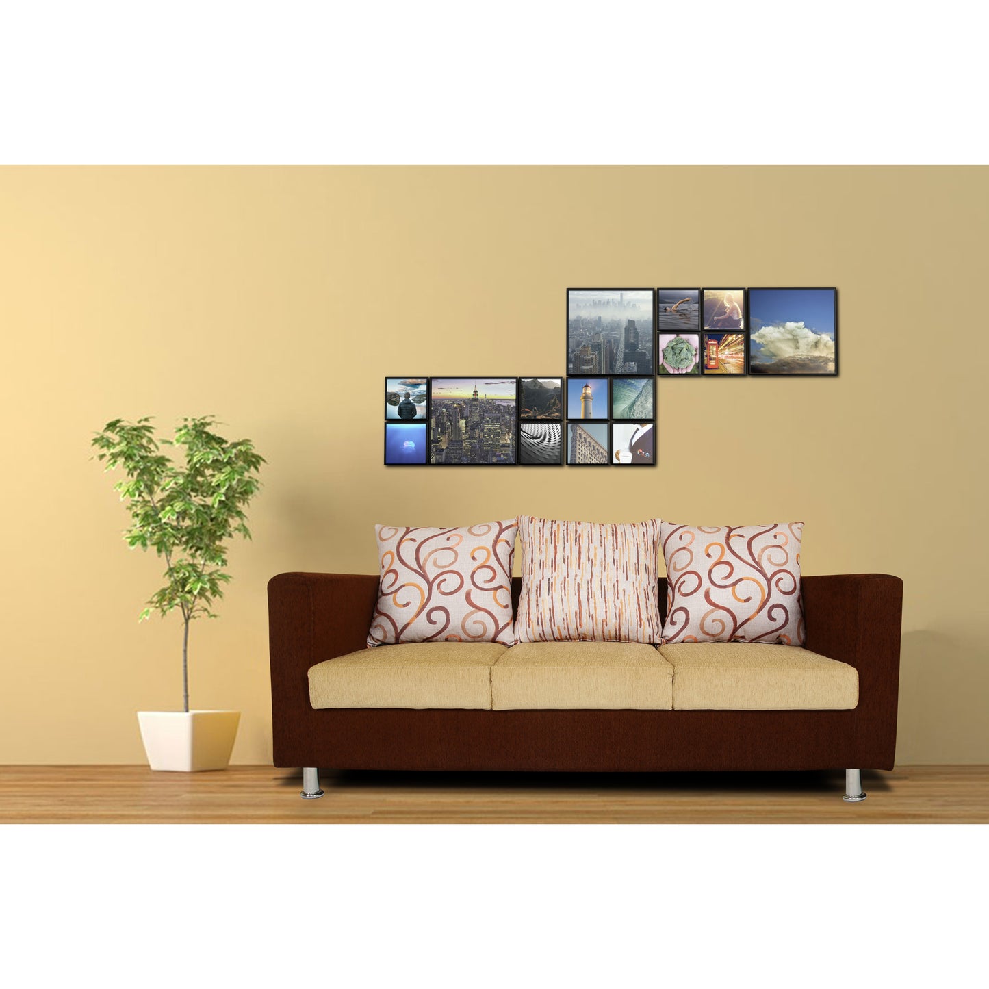 Adorn India Dexter 3 Seater Sofa Digitel Print (Beige & Brown)