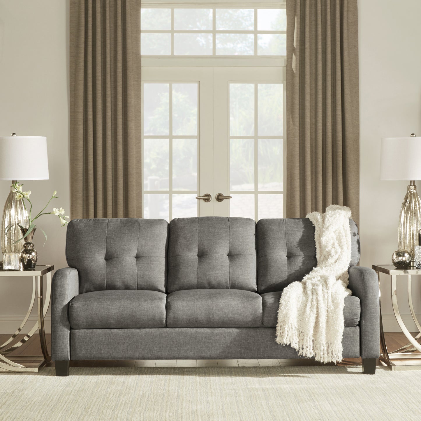Adorn India Astor 3+2 5 Seater Sofa Set (Grey) (3 Year Warranty)