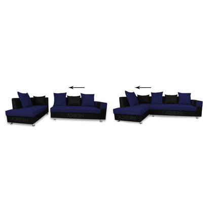 Adorn India Adillac 5 Seater Corner Sofa(Left Side Handle)(Dark Blue & Black), Wood, Foam