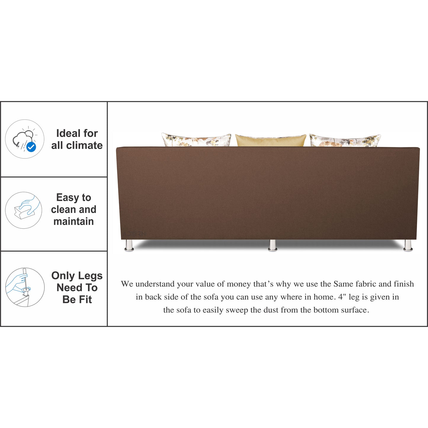 Adorn India Exclusive Two Tone Alica Three Seater Sofa (Brown & Beige), Wood, Foam