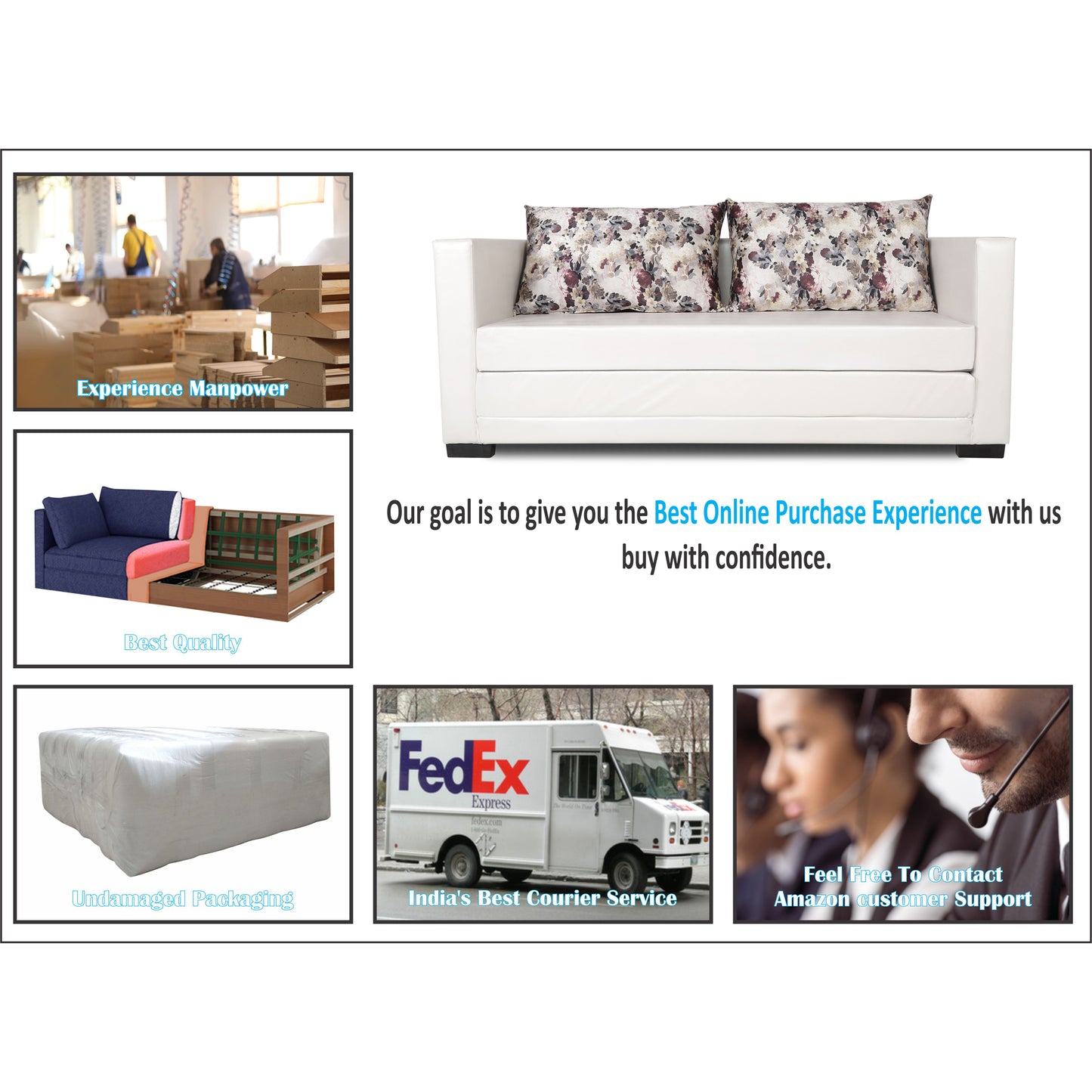 Adorn India Straight line Leathertte 3 Seater Sofa Cum Bed (White)
