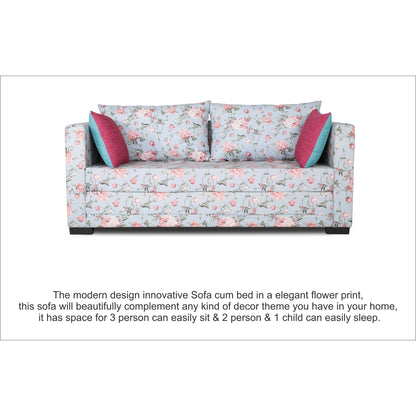 Adorn India Straight line 3 Seater Sofa Cum Bed Floral Digital Print (Blue)