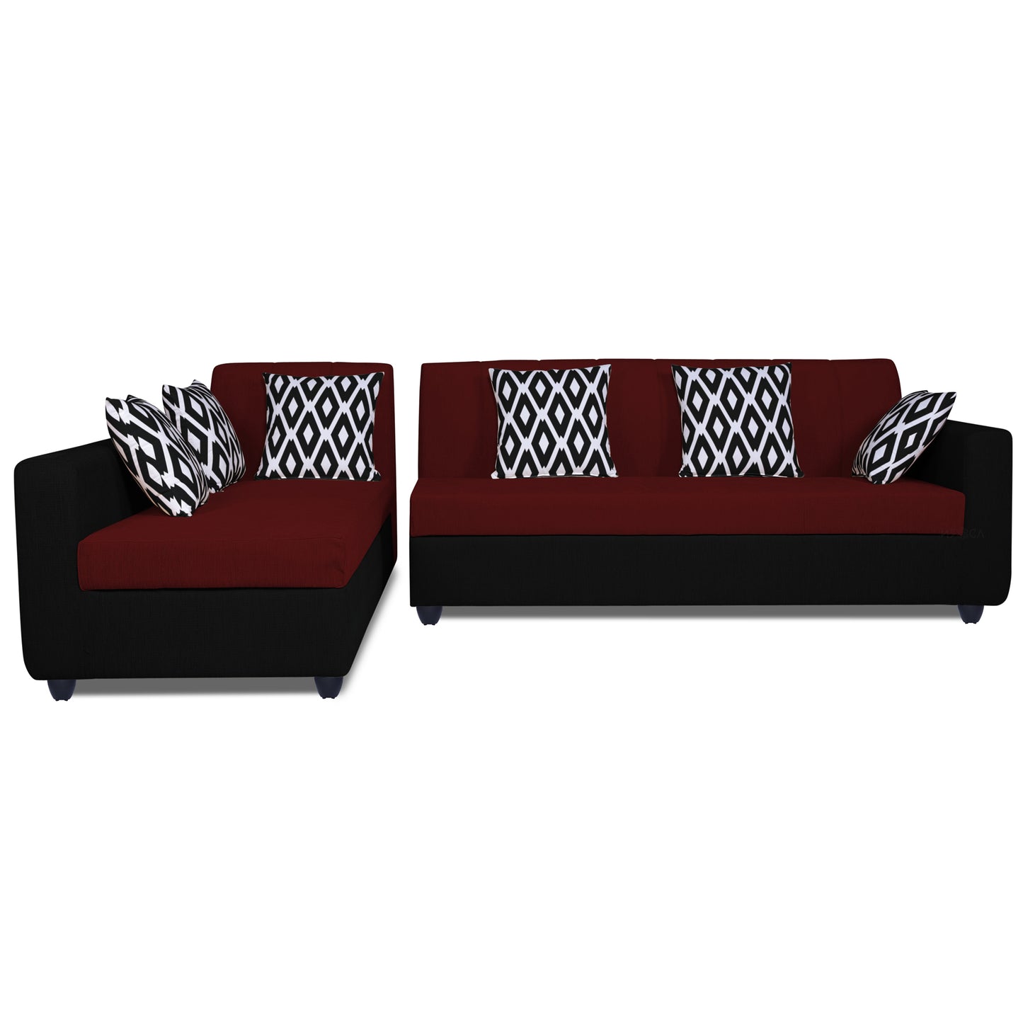 Adorn India Rio High Back L Shape 6 Seater Sofa Set (Left Side Handle)(Maroon & Black)