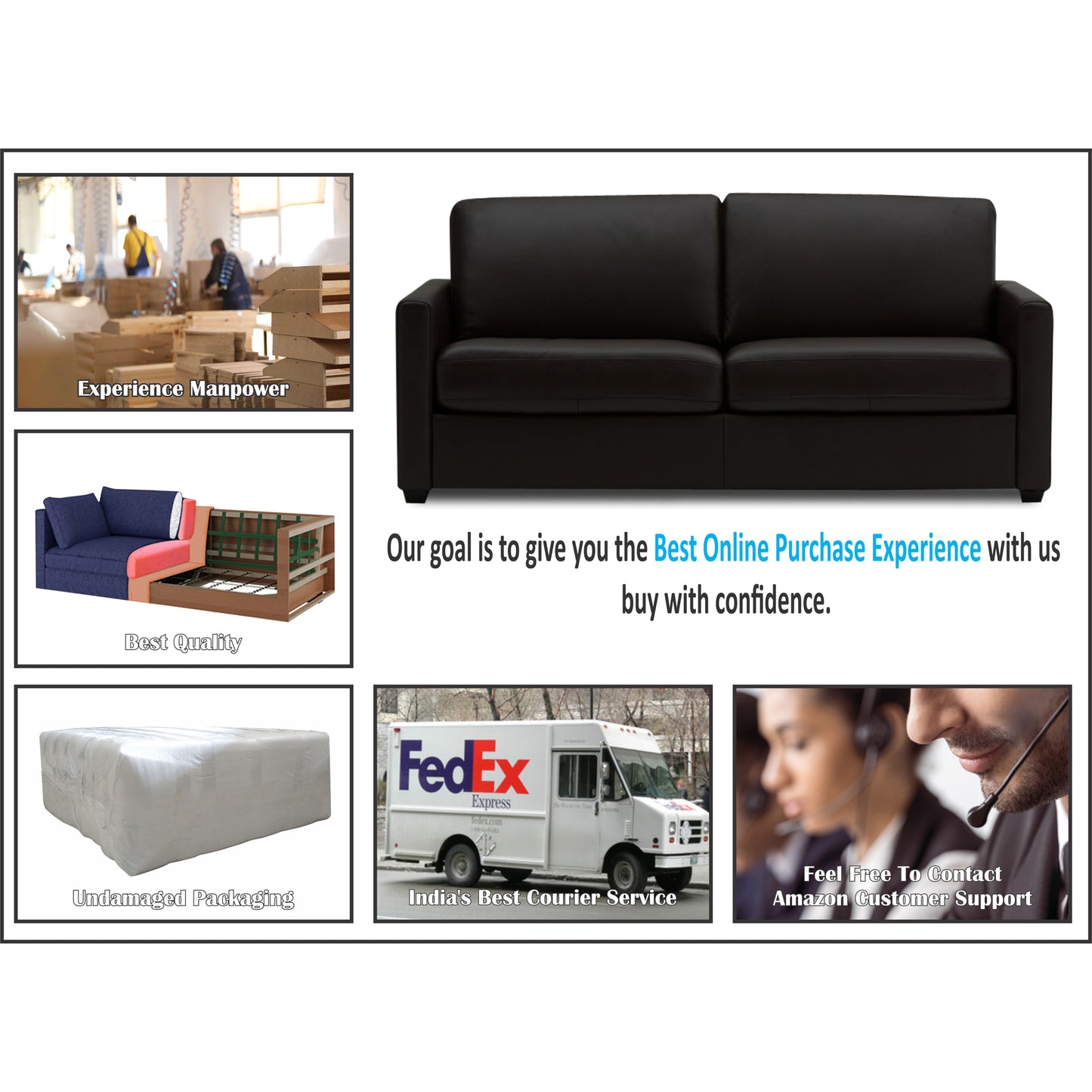 Adorn India Exclusive Flavio Leatherette 3-1-1 Sofa Set (Black)