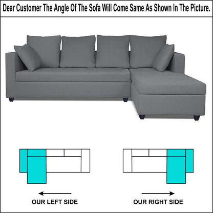 Adorn India Zink Straight line L Shape 6 Seater Sofa with Plain Cushion (Grey)