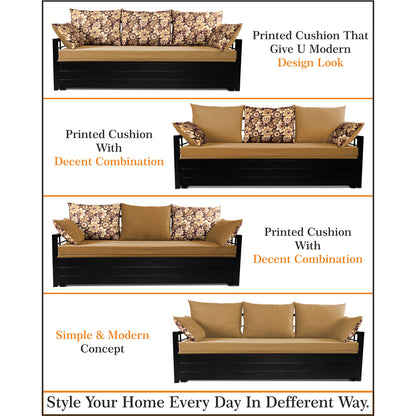 Adorn India Polar Black Metal Three Seater Sofa Cum Bed with Storage (6 x 5) (Beige)