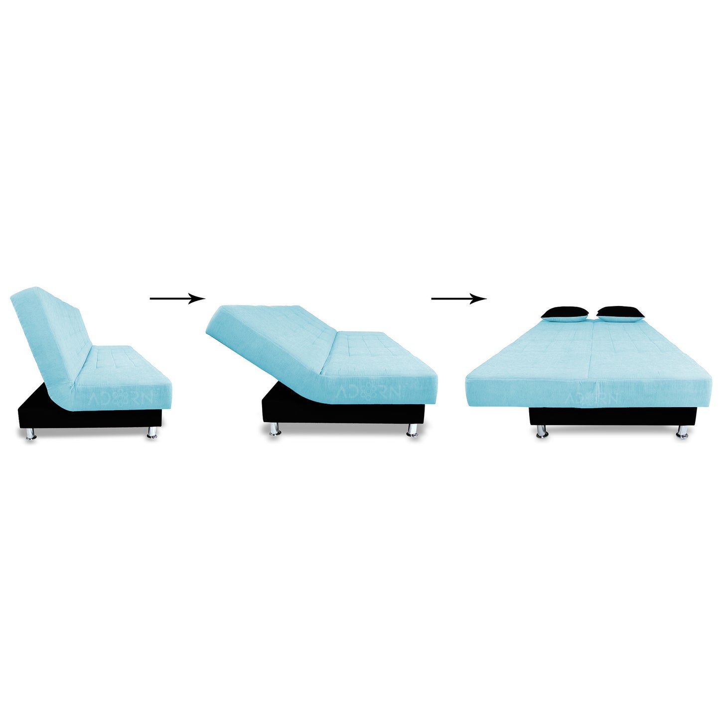 Adorn India Alyssum 3 Seater Sofa Cumbed (Sky Blue & Black)