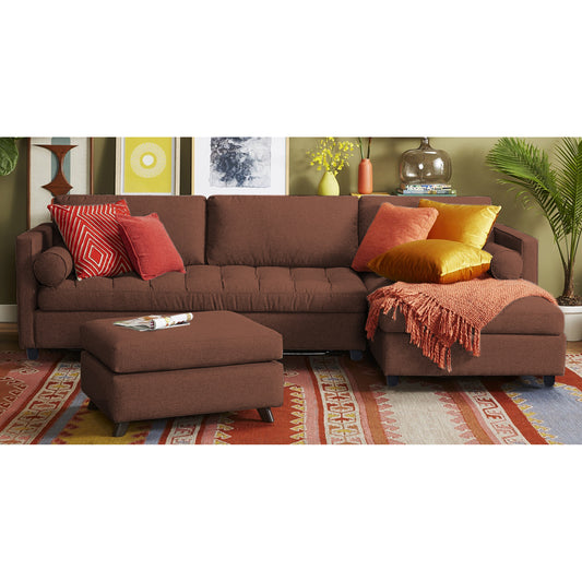 Adorn India Alexander L Shape 7 Seater Sofa Set with Ottoman Puffy RHS (Brown) (3 Year Warranty)