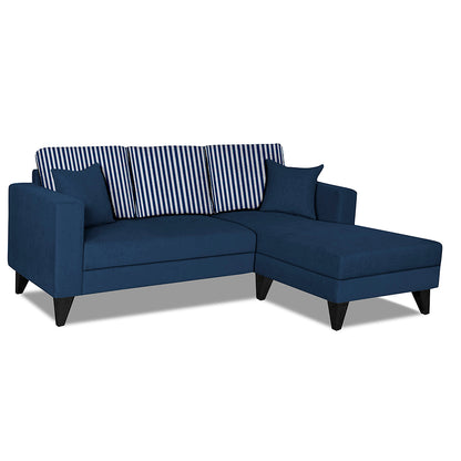 Adorn India Hector Stripes L Shape 4 Seater Sofa Set (Right Hand Side, Blue) Martin Plus (3 Year Warranty)