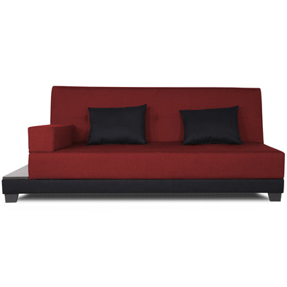 Adorn India Exclusive Two Tone Blake Three Seater Sofa Cum Bed (Maroon & Black), Wood, Foam