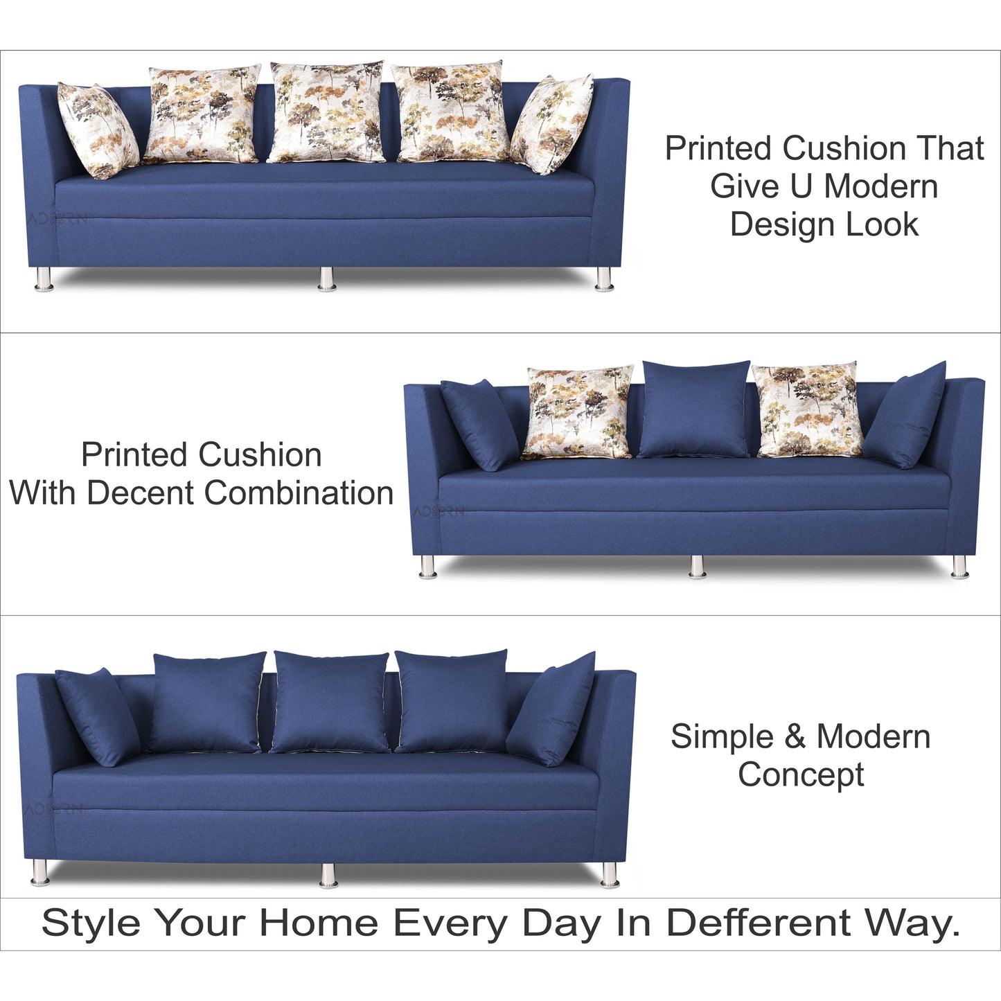 Adorn India Alica 3-1-1 5 Seater Sofa Set(Blue)