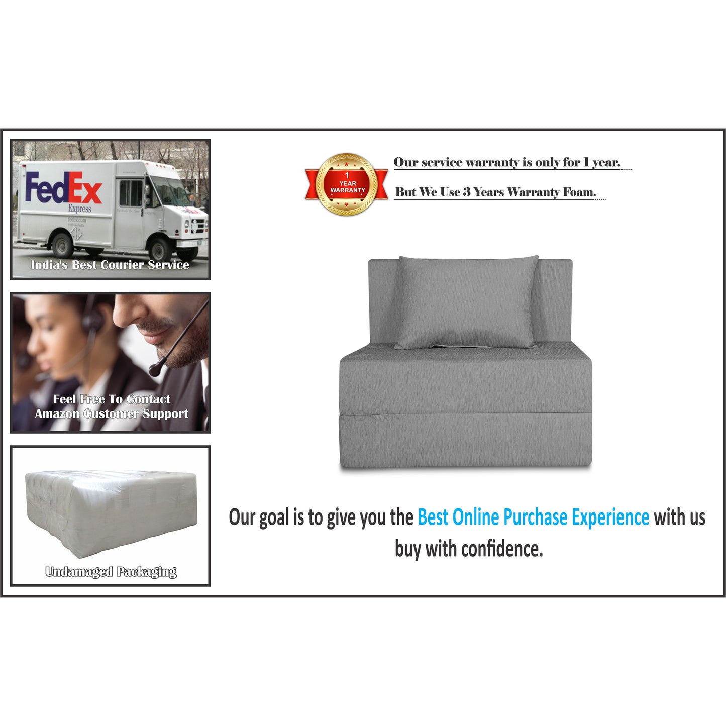 Adorn India Easy 2 Seater Sofa Cum Bed Alyn 3'x 6' (Grey) (1 Year Warranty)