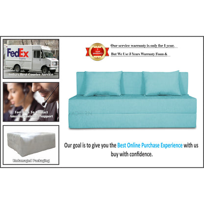 Adorn India Foam Easy 3 Seater Sofa Cum Bed Alyn 5'X 6' (Aqua Blue) (1 Year Warranty)