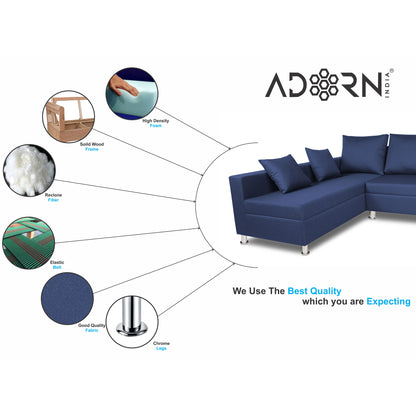 Adorn India Straight Line L Shape Sofa (Left Side Handle) (Blue)