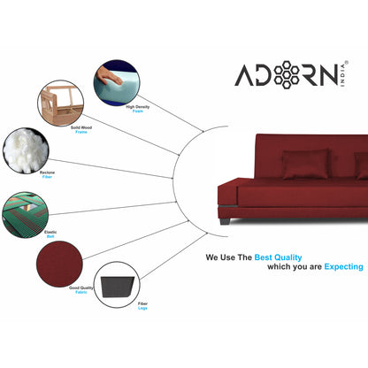 Adorn India Blake 3 Seater Sofa Cum Bed (Maroon), Wood, Foam