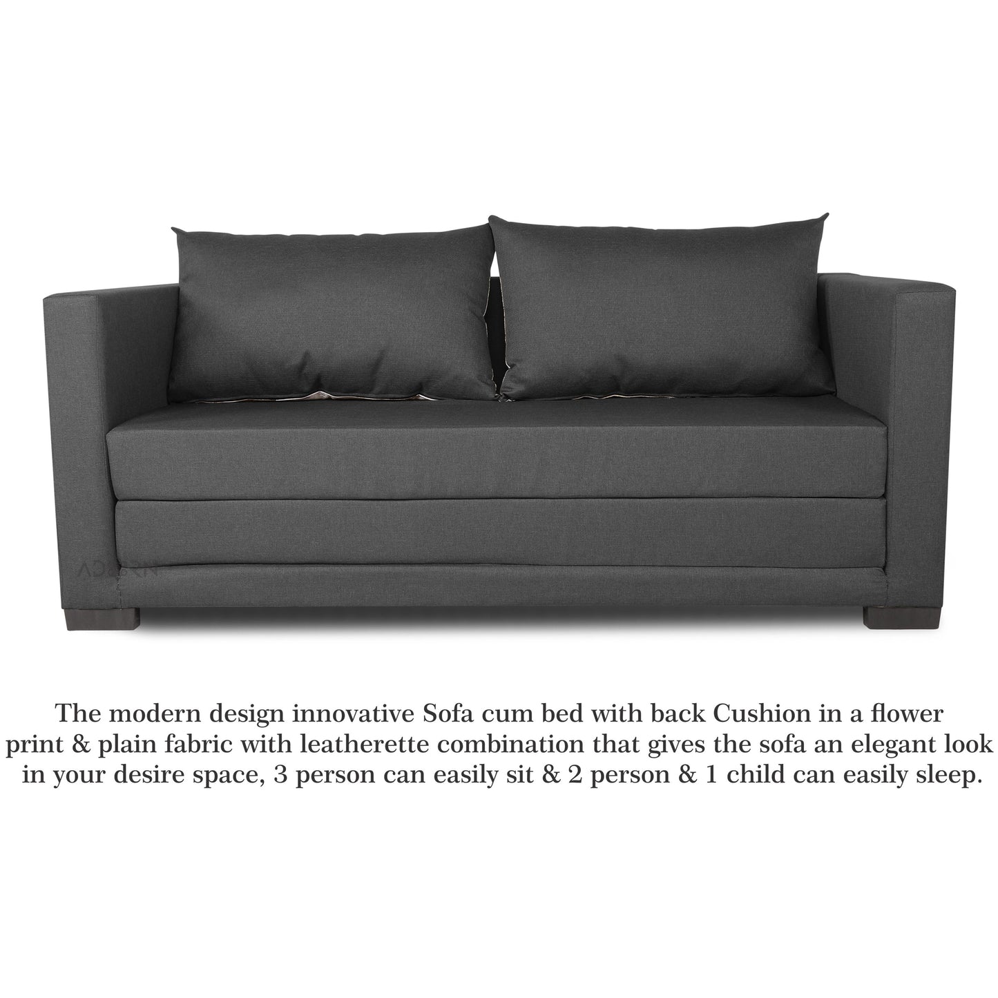 Adorn India Straight line 3 Seater Sofa Cum Bed (Dark Grey), Wood, Foam