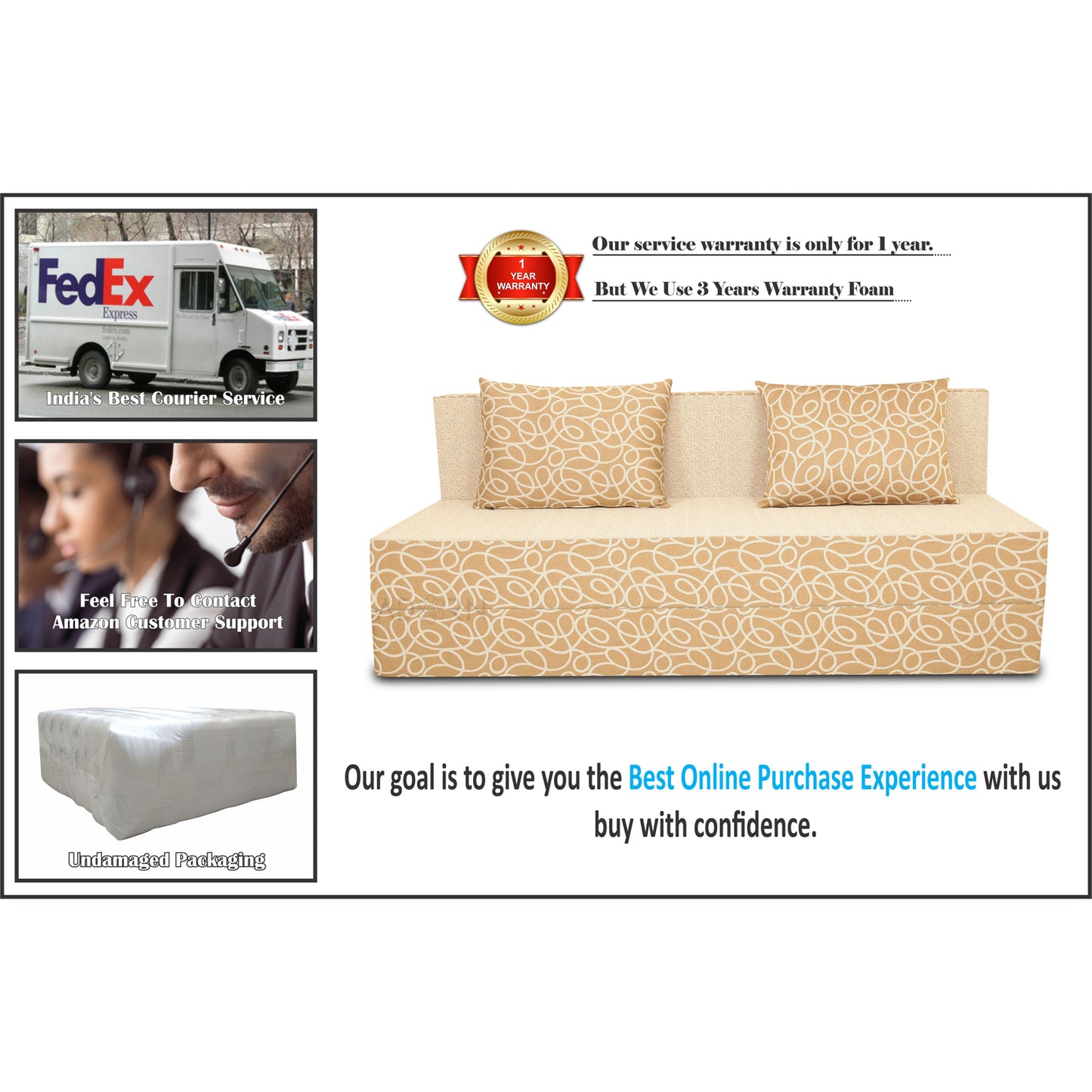 Adorn India Easy 2 Seater Sofa Cum Bed Poly Cotton (Blue & Grey) 6'X6' (Beige) (1 Year Warranty)