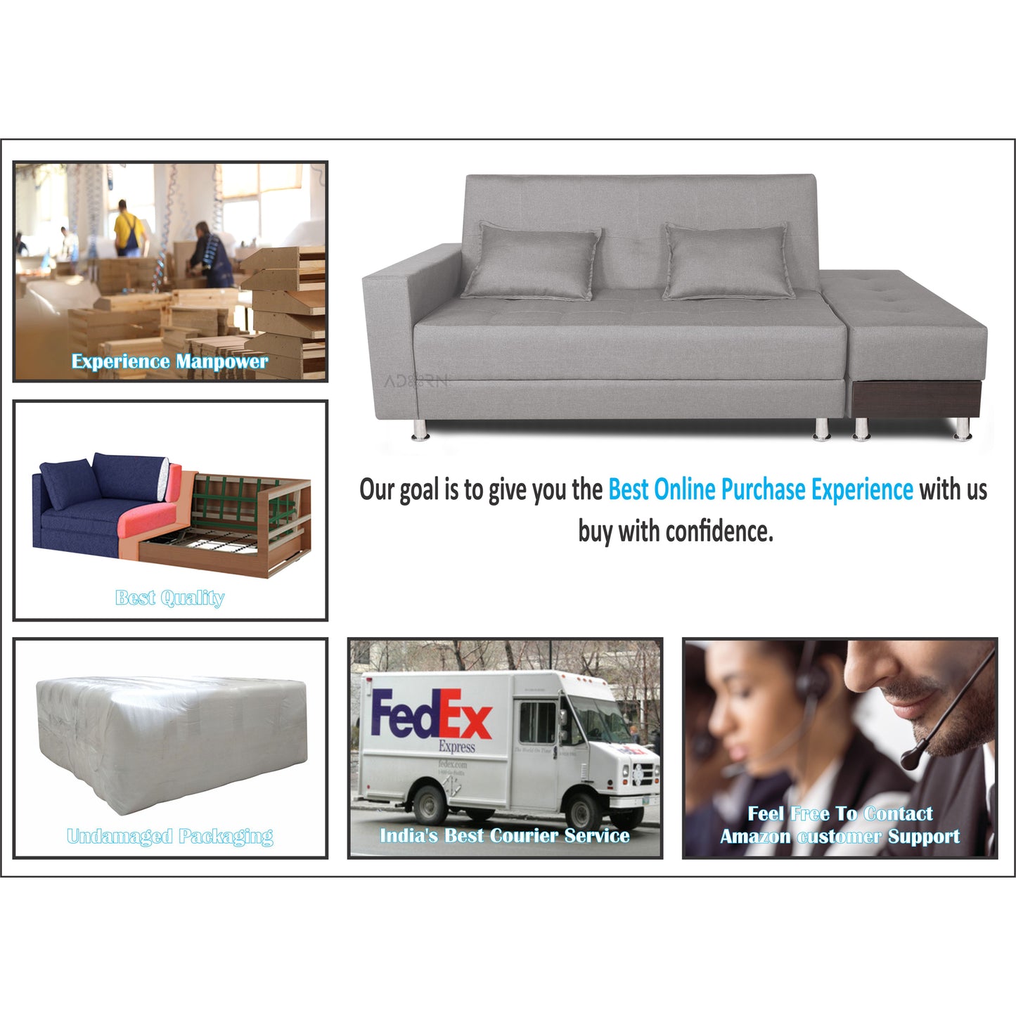 Adorn India Flora Sofa Cum bed (Light Grey)
