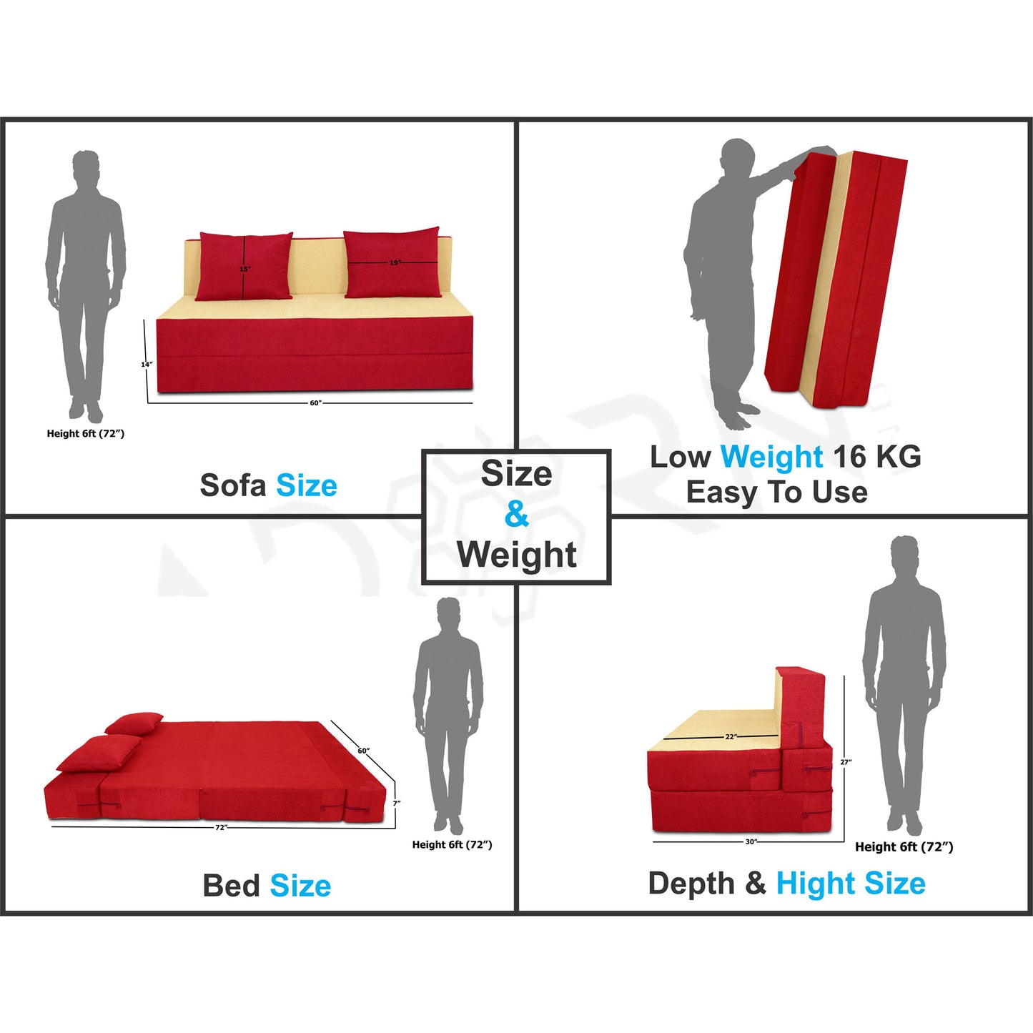 Adorn India Easy 3 Seater Sofa Cum Bed (Red) d and Beige (5x6) (1 Year Warranty)