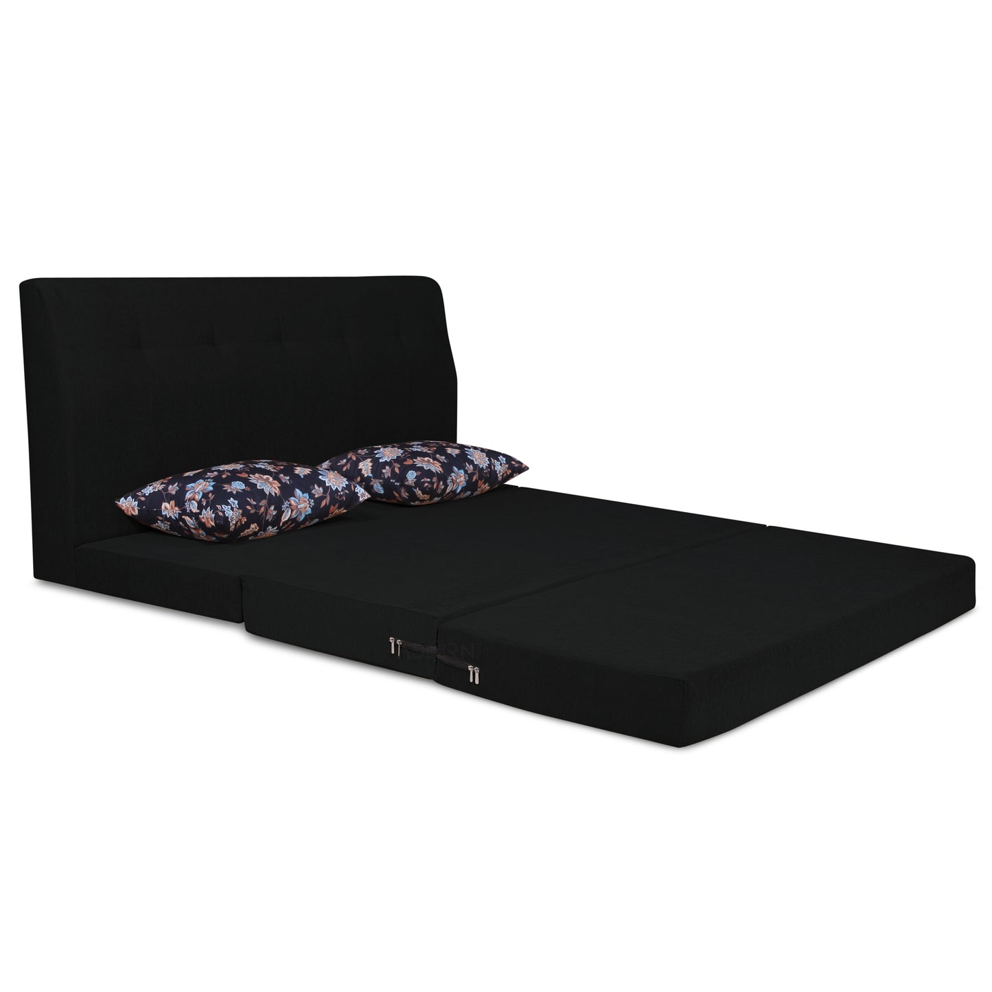 Adorn India Easy Highback Three Seater Sofa Cum Bed Floral 5' x 6' (Black) (1 Year Warranty)