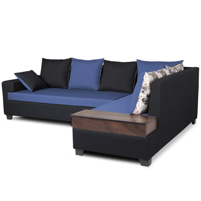 Adorn India Orlando Fabric L Shape Sofa (Black & Blue)