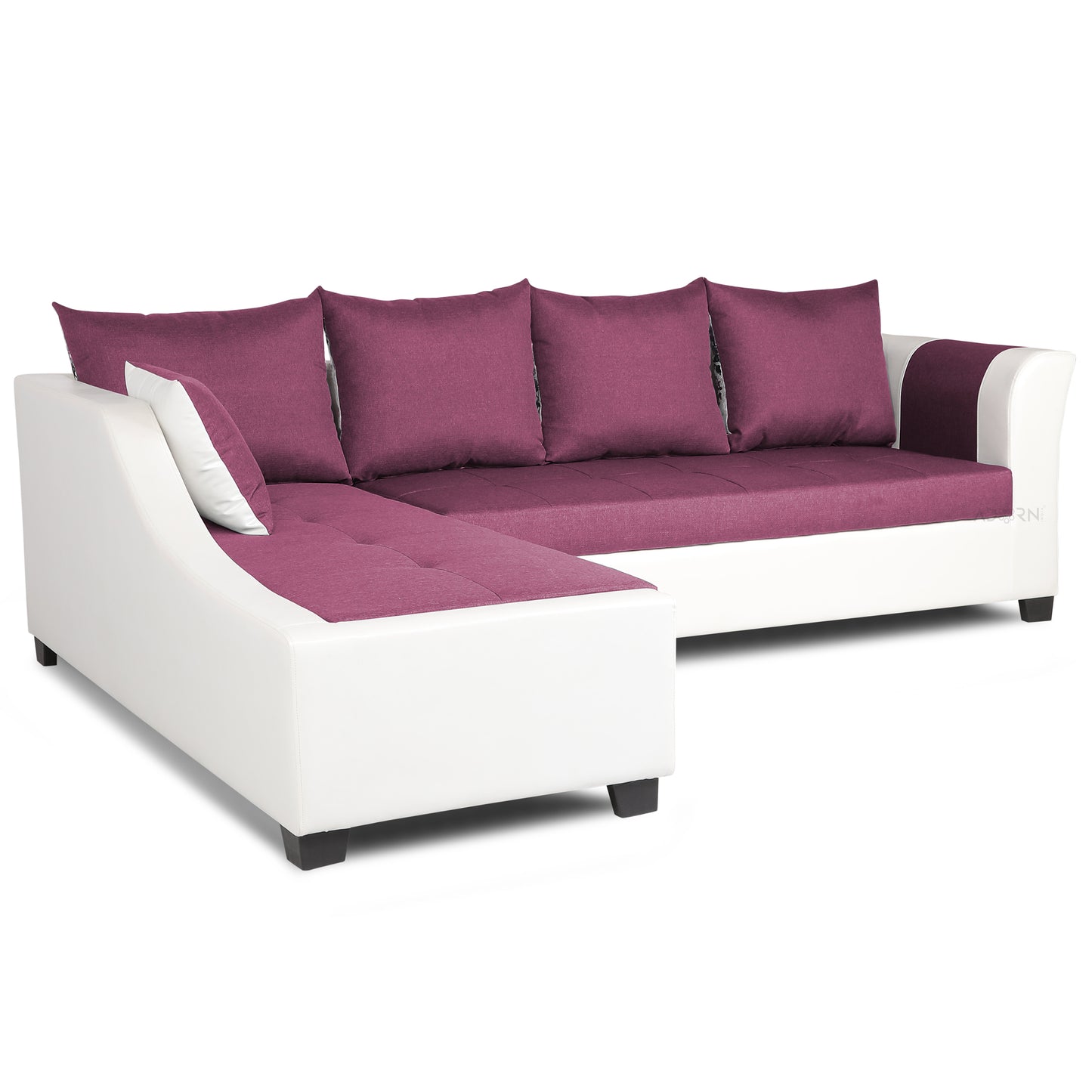 Adorn India Aliana L Shape Leatherette Fabric 6 Seater Sofa Set LHS (Dark Purple & White) (3 Year Warranty)