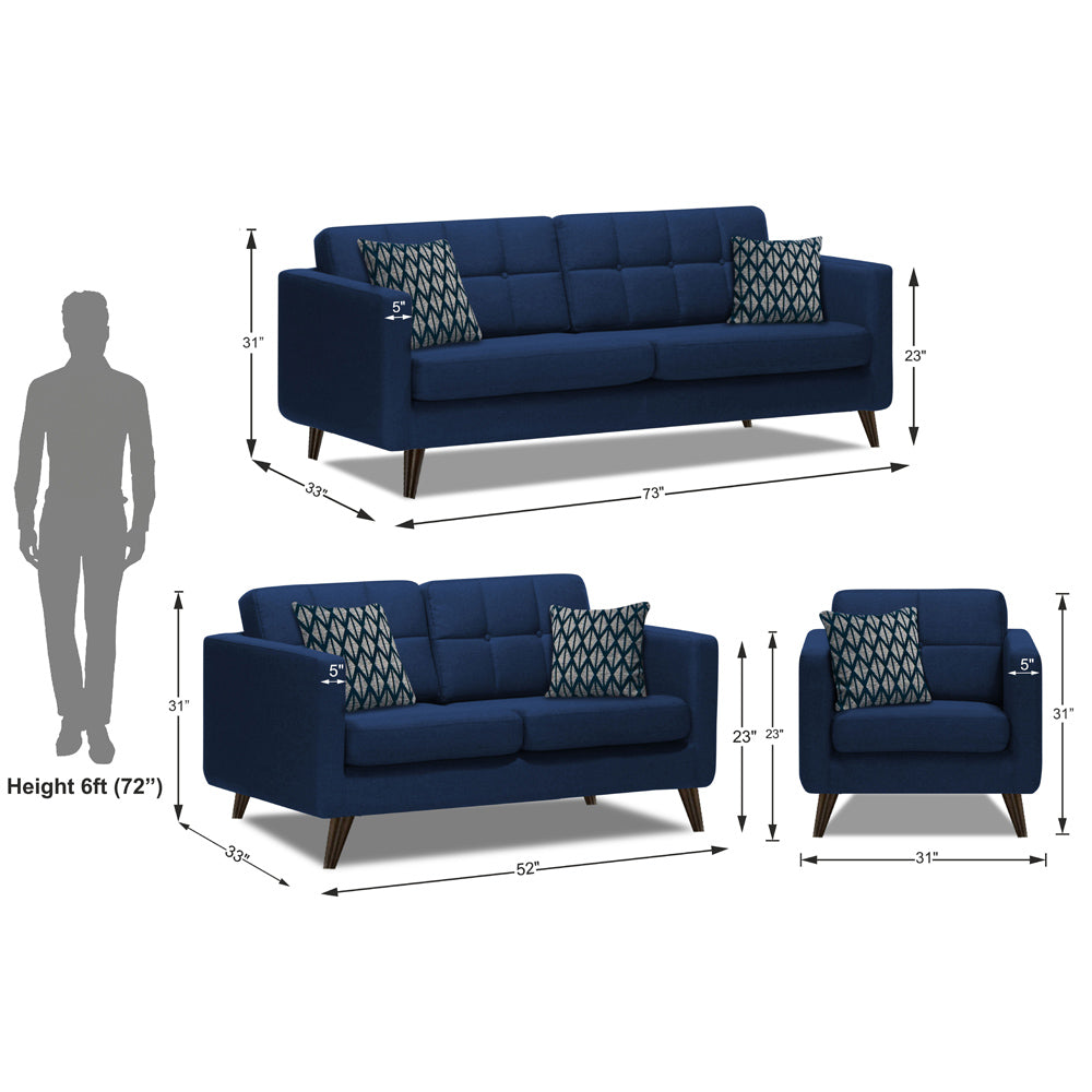 Adorn India Chilly 6 Seater 3+2+1 Fabric Sofa Set (Blue) (3 Year Warranty)