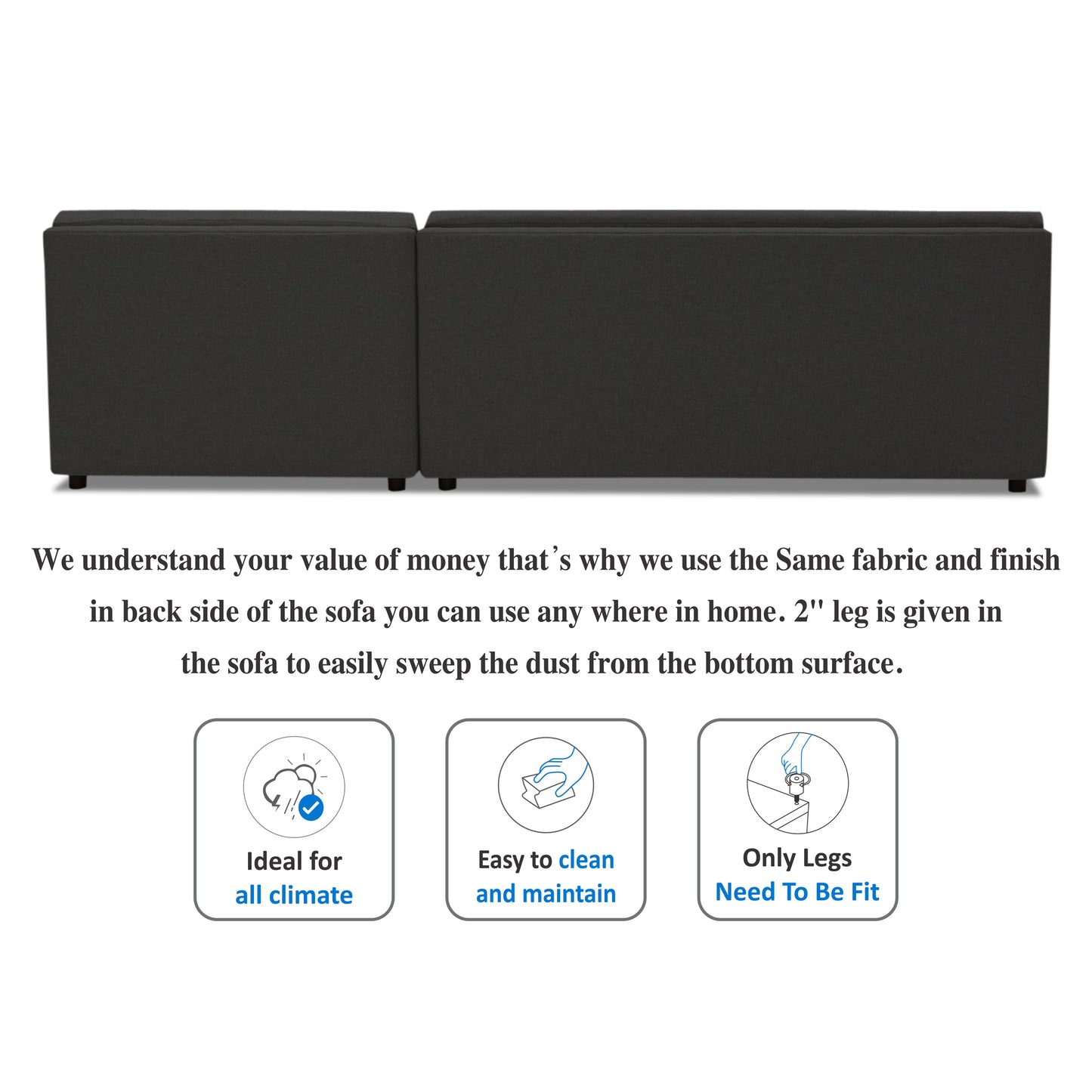 Adorn India Atlas Modular Sofa Set (Black) (3 Year Warranty)