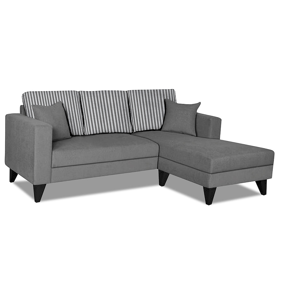 Adorn India Hector Stripes L Shape 4 Seater Sofa Set (Right Hand Side) (Grey) Martin Plus (3 Year Warranty)