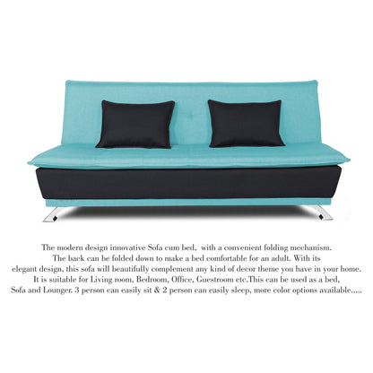 Adorn India Exclusive Two Tone Arden 4 Seater Wood Sofa Cum Bed 4 x 6 (Aqua Blue & Black) (3 Year Warranty)