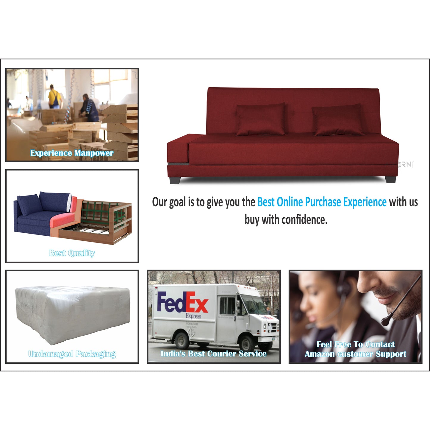 Adorn India Blake 3 Seater Sofa Cum Bed (Maroon), Wood, Foam