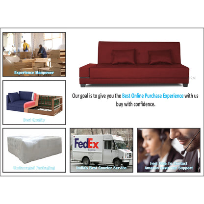 Adorn India Blake 3 Seater Sofa Cum Bed (Maroon), Wood, Foam