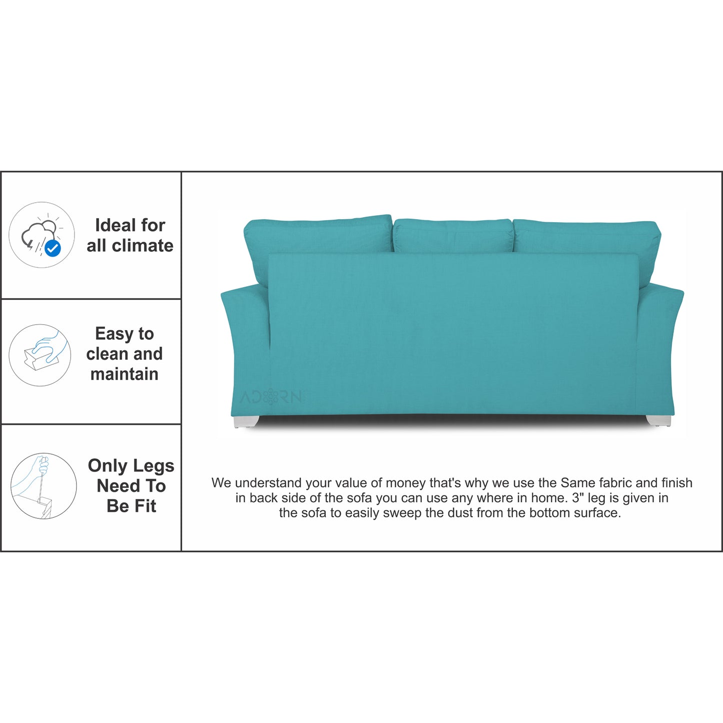 Adorn India Alexia 3+1+1 Sofa Set(Aqua Blue)