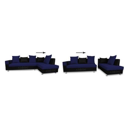 Adorn India Adillac 5 Seater Corner Sofa(Right Side)(Navy Blue & Black), Wood, Foam