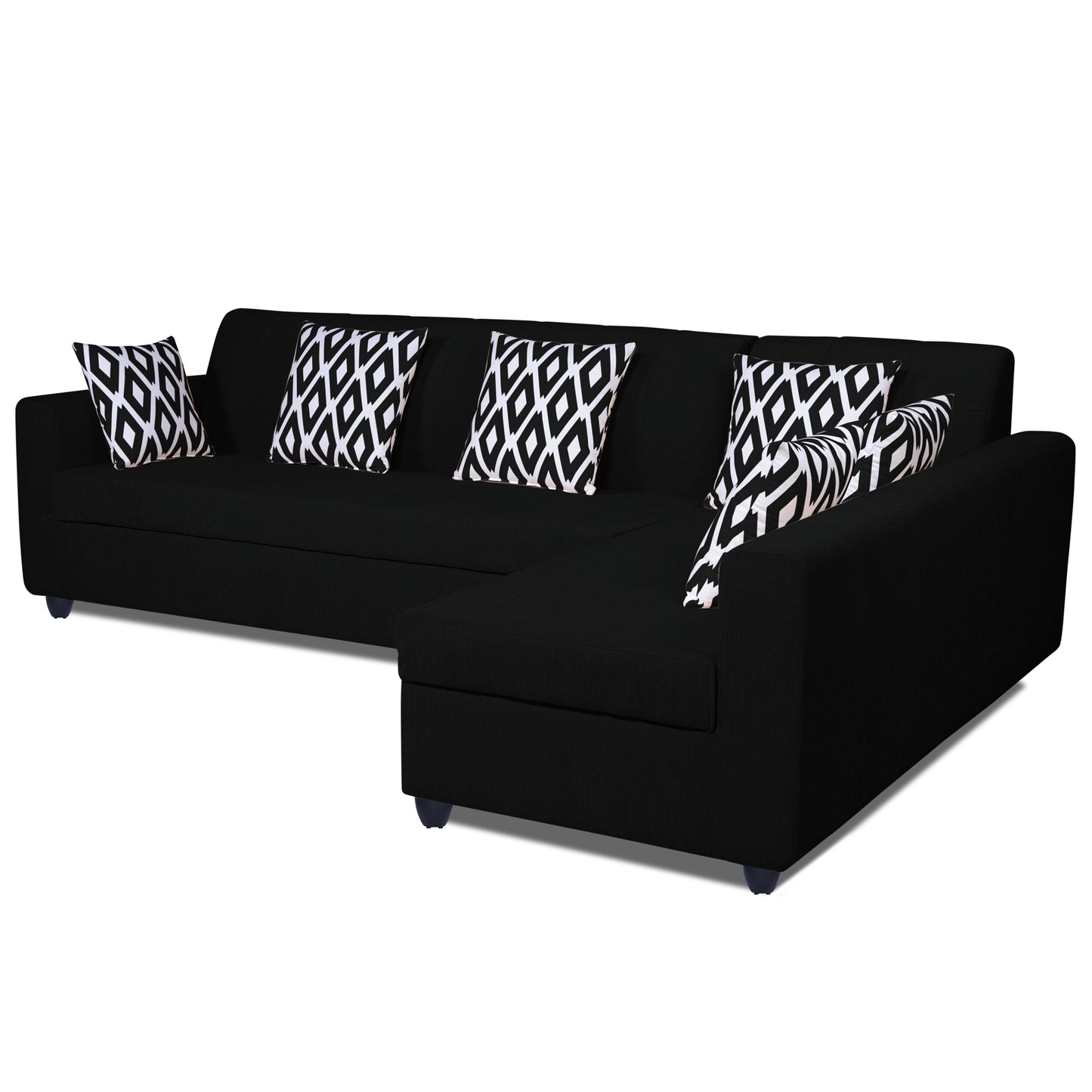 Adorn India Rio HighBack L Shape 6 Seater Sofa Set (Right Hand Side) (Black) (3 Year Warranty)
