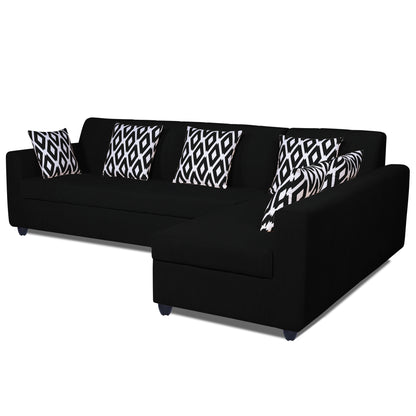 Adorn India Rio HighBack L Shape 6 Seater Sofa Set (Right Hand Side) (Black) (3 Year Warranty)