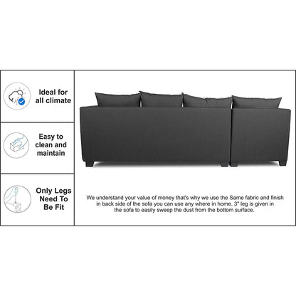Adorn India Mclain L Shape 6 Seater Sofa (Left Side Handle)(Dark Grey)