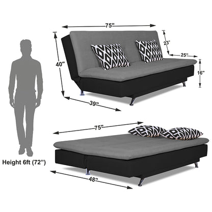 Adorn India Aspen Two Tone Rhombus Sofa Cum Bed (Grey & Black)