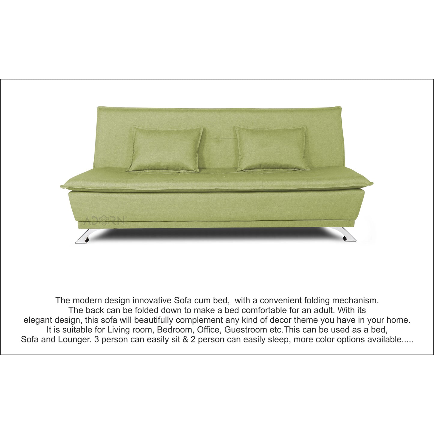 Adorn India Arden 3 Seater Sofa Cum Bed Fabric (Green)
