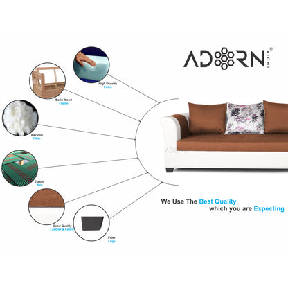 Adorn India Aliana L Shape Leatherette Fabric 6 Seater Sofa Set RHS (Rust & White) (3 Year Warranty)