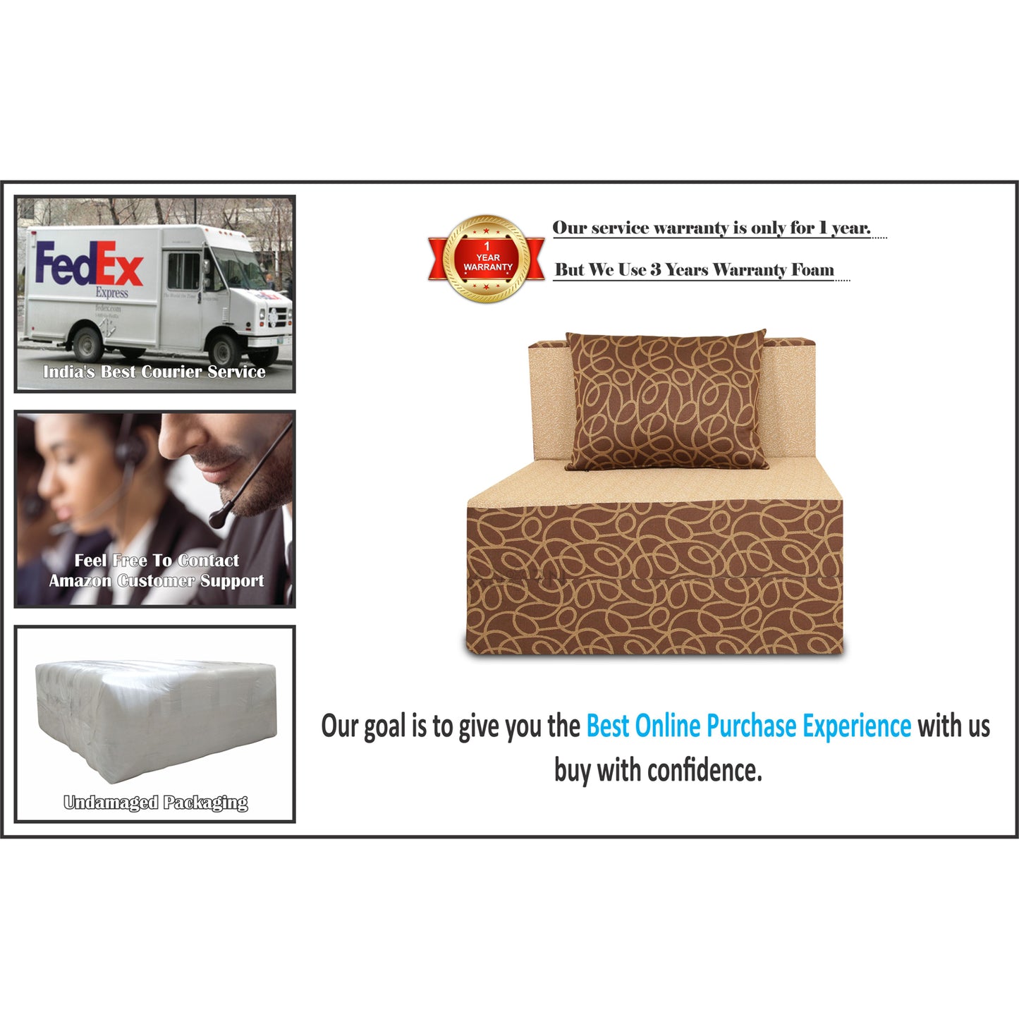 Adorn India Easy 2 Seater Sofa Cum Bed (Brown & Beige) (3 x 6) (1 Year Warranty)