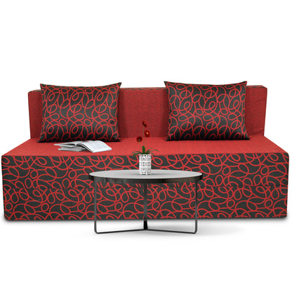 Adorn India Easy Three Seater Sofa Cum Bed Poly Cotton (Maroon & Black) 5'X6' (5 x 6)
