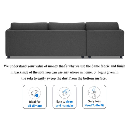 Adorn India Alexander L Shape 7 Seater Sofa Set with Ottoman Puffy LHS (Dark Grey) (3 Year Warranty)