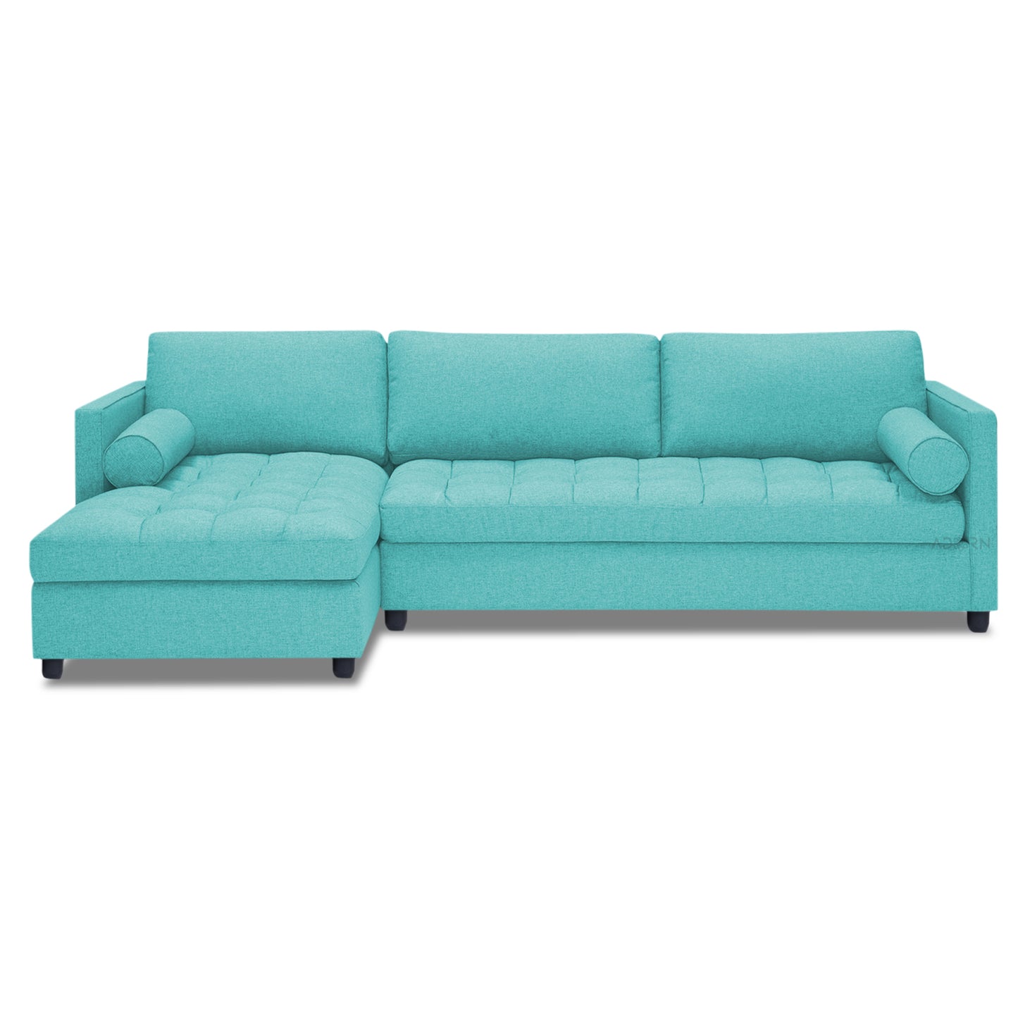Adorn India Alexander L Shape 7 Seater Sofa Set with Ottoman Puffy LHS(Aqua Blue) (3 Year Warranty)