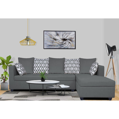 Adorn India Zink Straight Line L Shape 6 Seater Sofa Set Rhombus Cushion (Right Hand Side) (Grey)