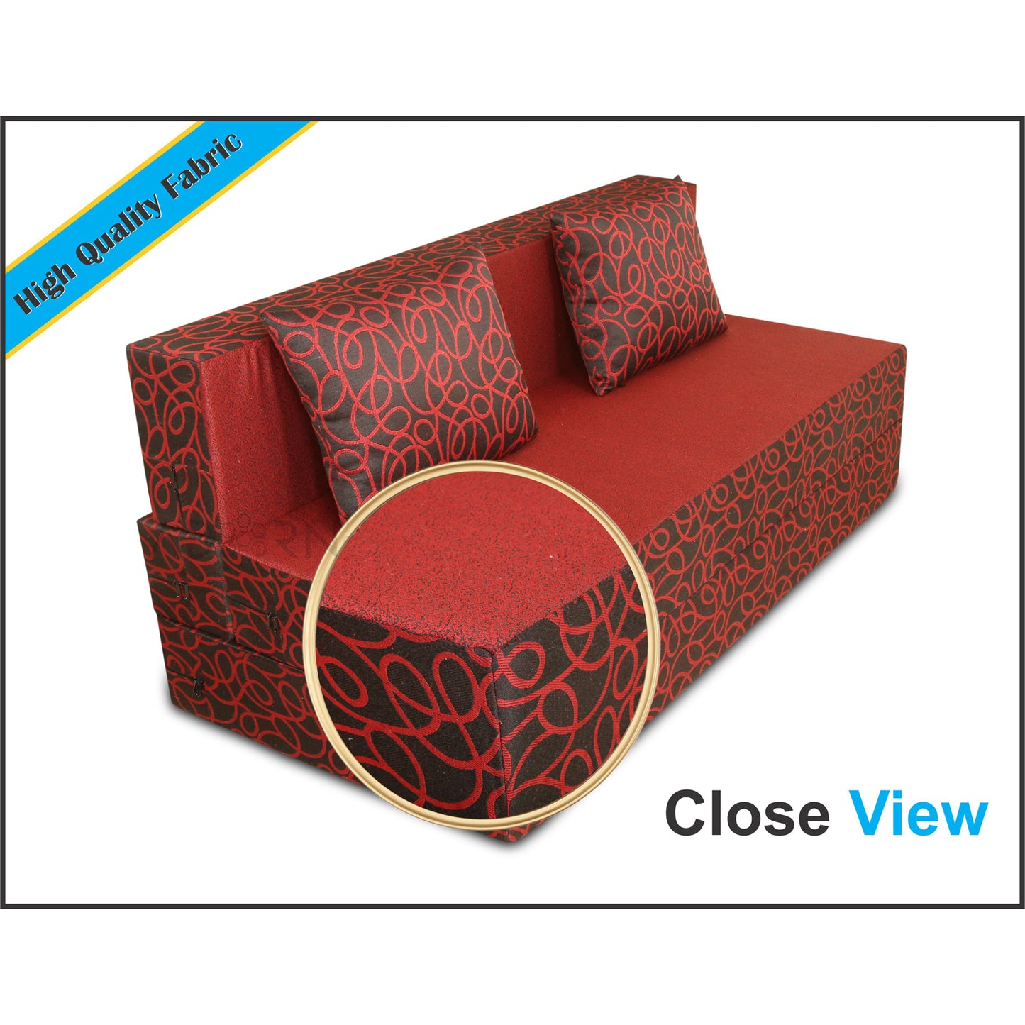 Adorn India Easy 2 Seater Sofa Cum Bed Poly Cotton (Maroon and Black) (4 x 6) (1 Year Warranty)